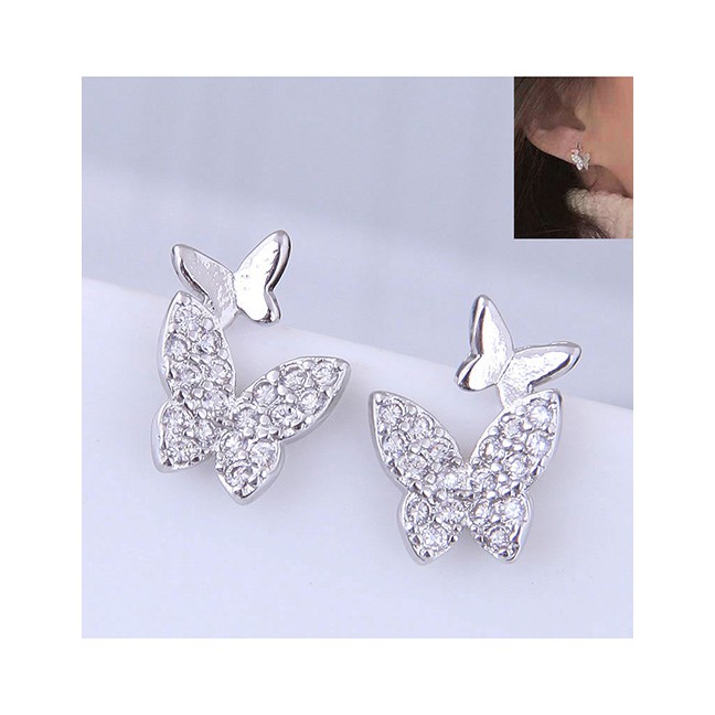 LRC Anting Tusuk Fashion Silver Copper Plated Gold Glitter Diamond Earrings A59093