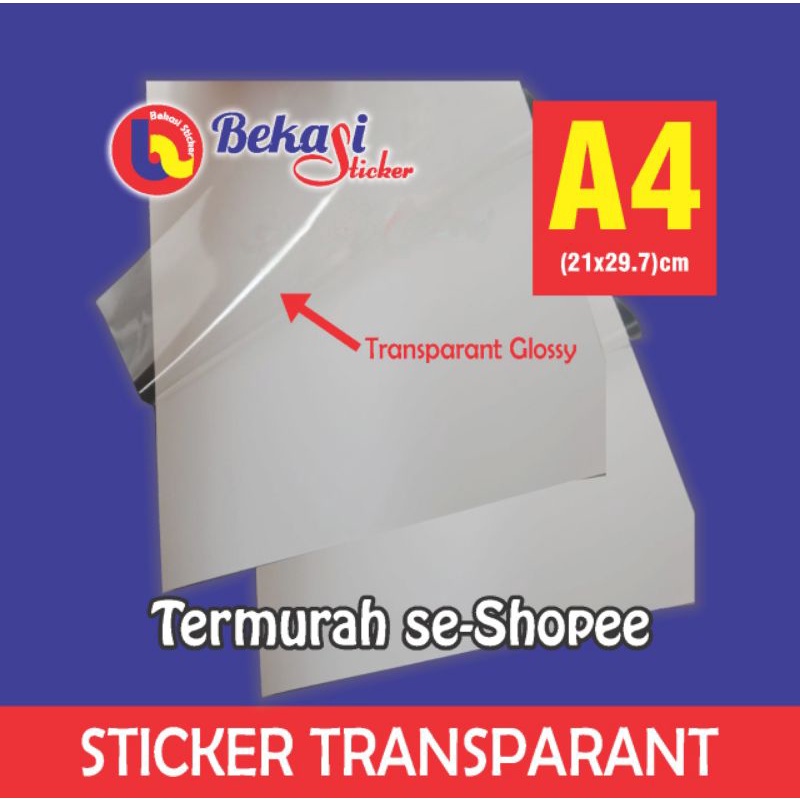 

stiker tranparant glossy A4 (1 pack isi 20 pcs) use digital printer