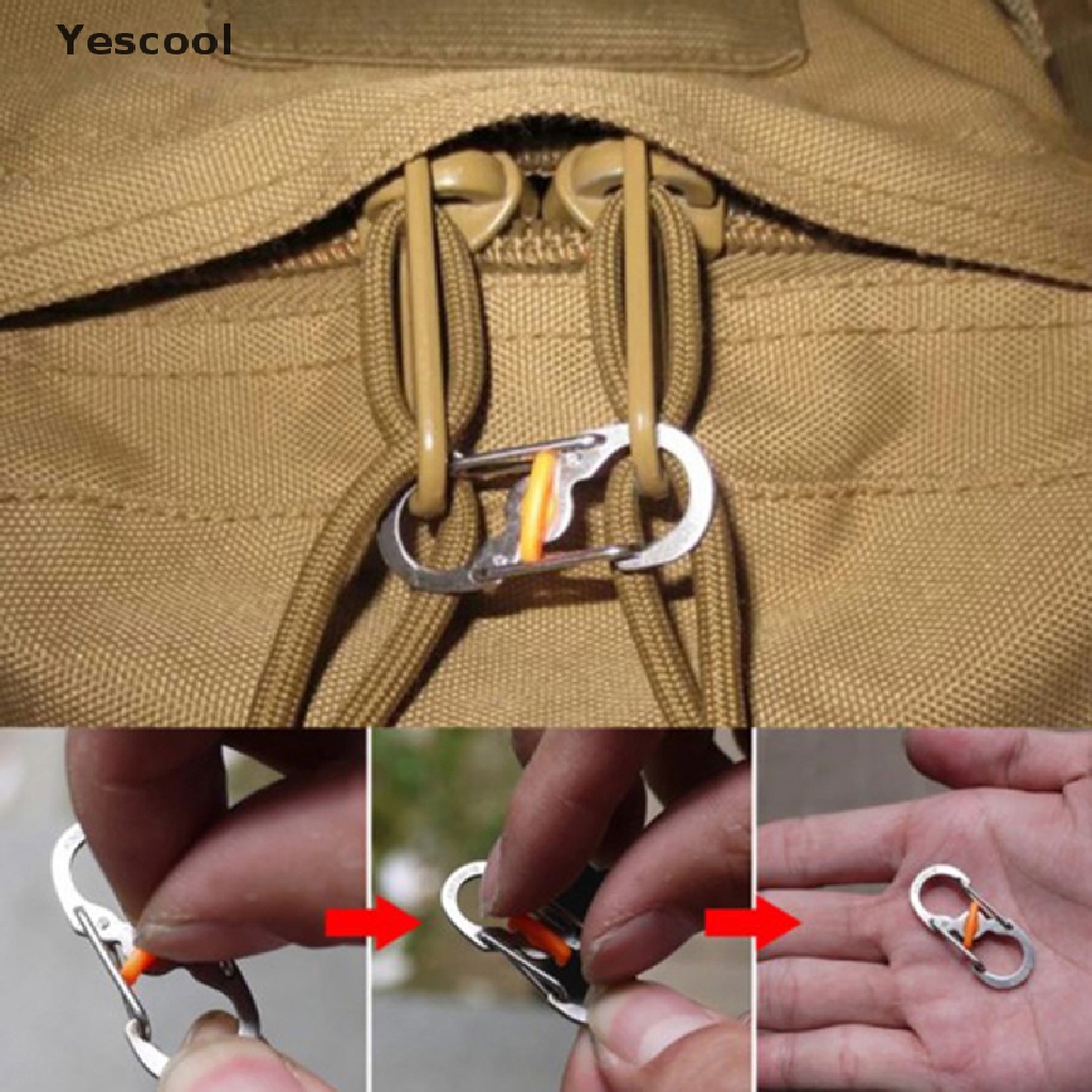 Yescool Outdoor Camping Carabiner Keychain with Lock 8 Shaped S Buckle Climbing Clip .