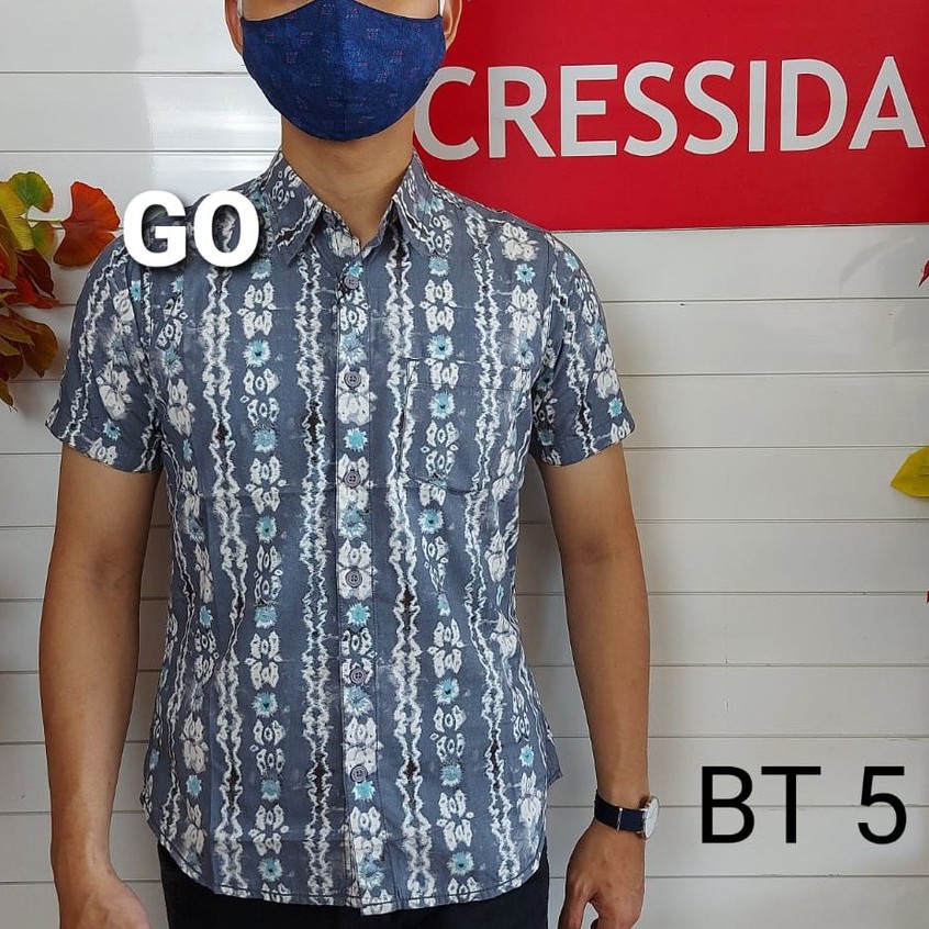 gof CRESSIDA KEMEJA BATIK Pakaian Pria Atasan Kemeja Hem Casual Slimfit Original Lengan Pendek