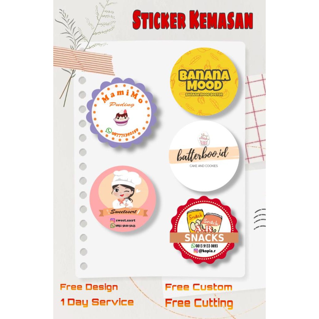 

CETAK STIKER KEMASAN / LABEL KEMASAN + CUTTING FREE DESIGN PER PCS / LABEL KEMASAN