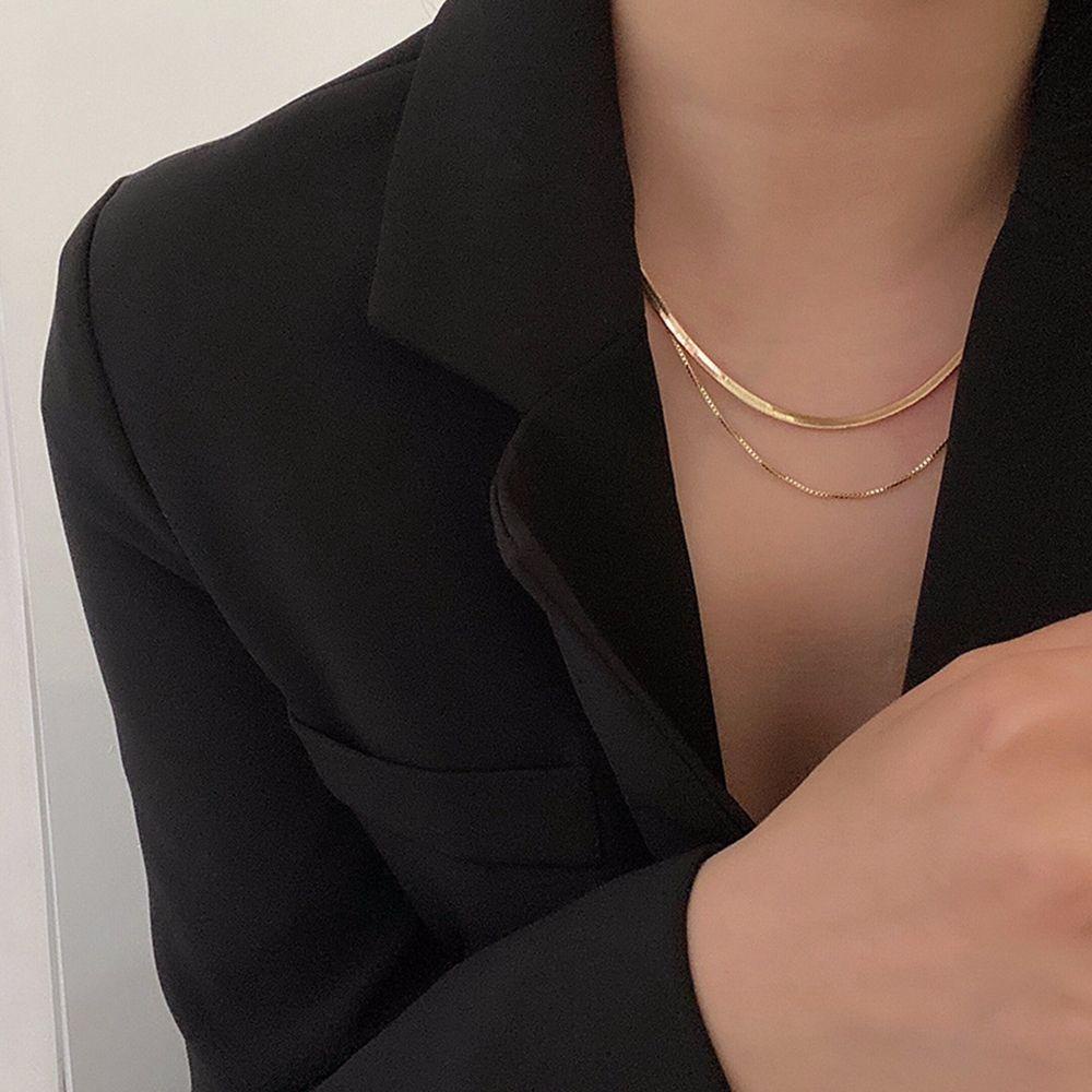 Augustina Kalung Gaya Korea Pendek Sederhana Punk Mewah Perhiasan Hadiah Alloy Double-layer Klavikula Rantai