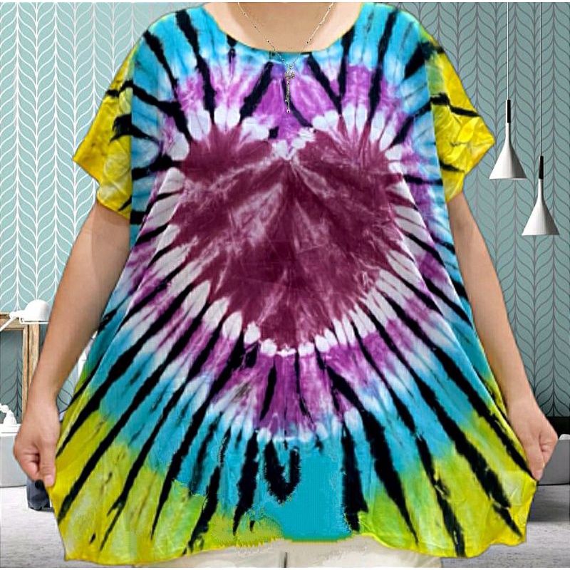 baju tie dye jumbo LD 140 BIG SIZE MOTIF LOVE bahan rayon berkwalitas