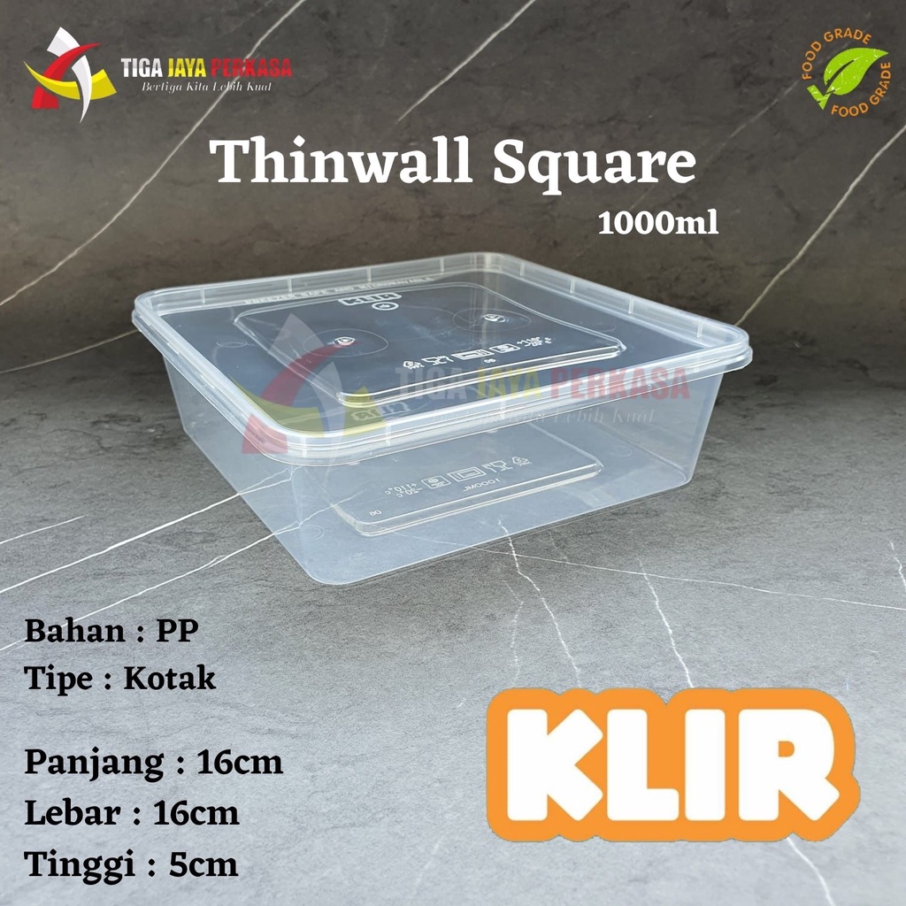 Thinwall Square 1000ml Klir / Kotak 1000 ml / Thinwall Square @25pcs