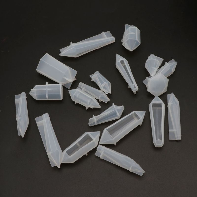 SIY  19Pcs Resin Pendulum Molds Silicone Quartz Crystal Molds with 30Pcs Metal Bead Caps Epoxy UV Resin Molds Jewelry Tools