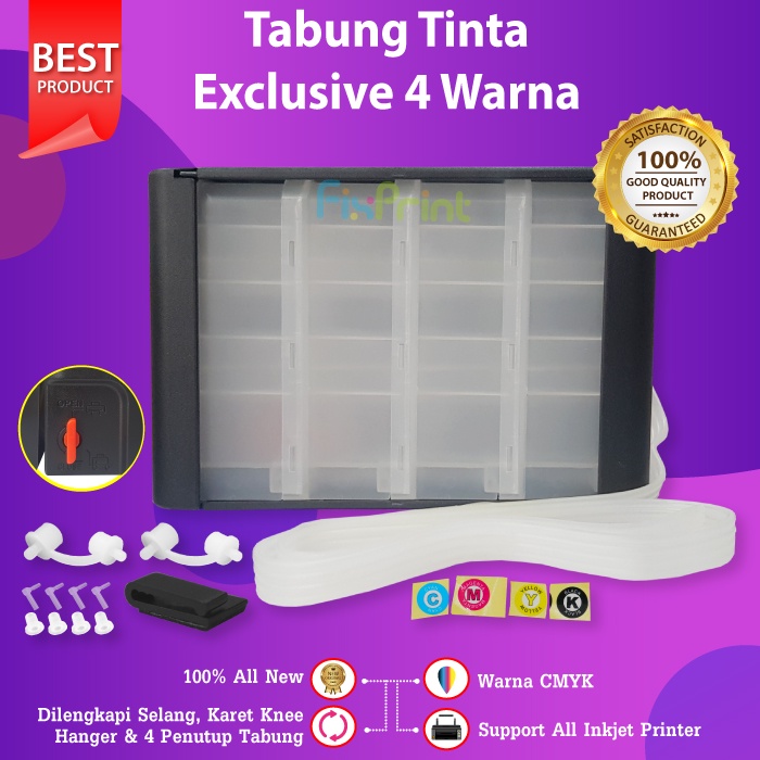 Tabung Infus 4 Warna Box Hitam Exclsuive Canon iP2770 MP287 MG2570s MG2577S TS307 HP 2336 2337 2335 4176