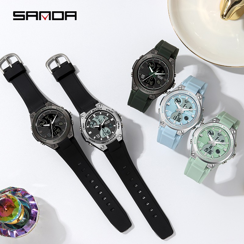 SANDA 6067 Jam Tangan Wanita Digital Analog Dual Time Shockproof Anti Air  WATCHKITE WKOS