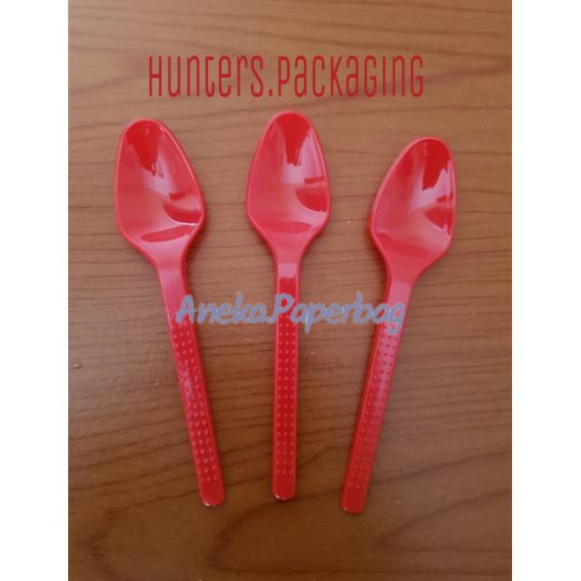 Sendok puding warna merah - Sendok puding plastik merah 1 pak isi 100 Best Seller