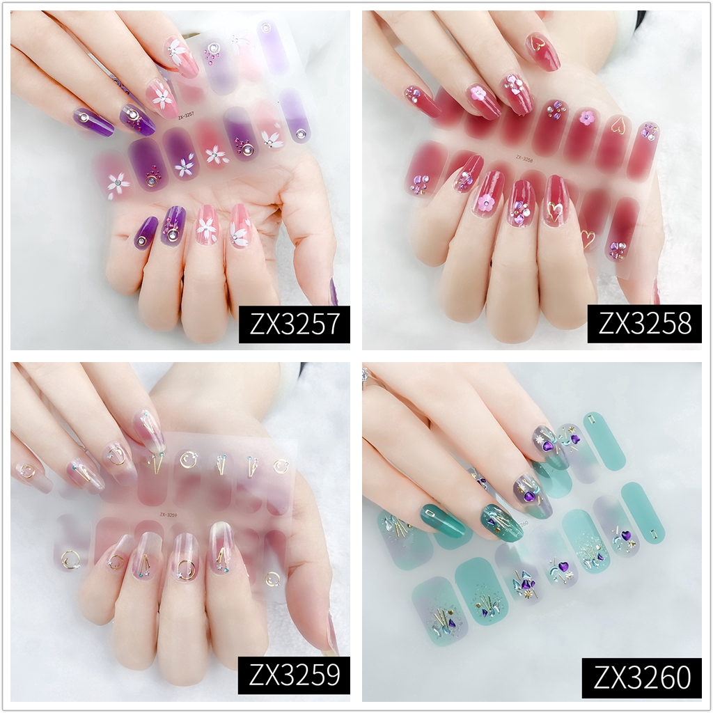 Stiker Kuku 3d Desain Berlian Mutiara Permata Warna Gradasi Laser Untuk Manicure Zx3259-3276