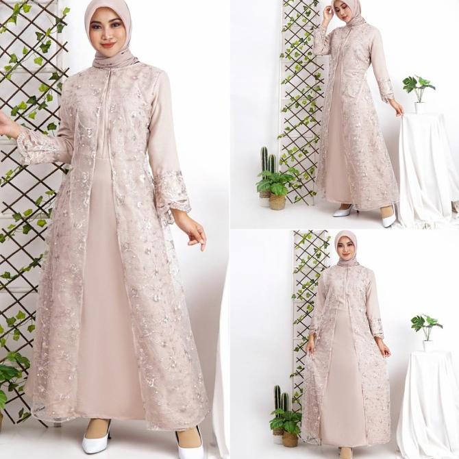Gamis HANA Busui Tile Bordir Mutiara Maxi Dress Lebaran Brukat Tulle