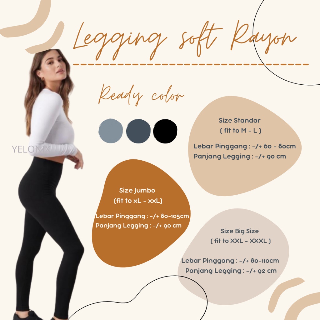 Legging Rayon Spandek Kaos L - XXXL / Legging Panjang Bahan Kaos - YELONIX