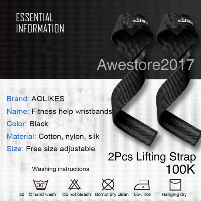 Aolikes Lifting Strap Wrist Wrap Support Tali Angkat Beban Straps Wraps Fitness Gym Powerlifting