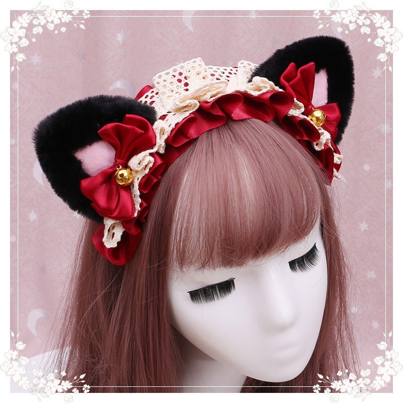 NKMA headband nekomimi maid cat ear bando kucing fur lolita cosplay