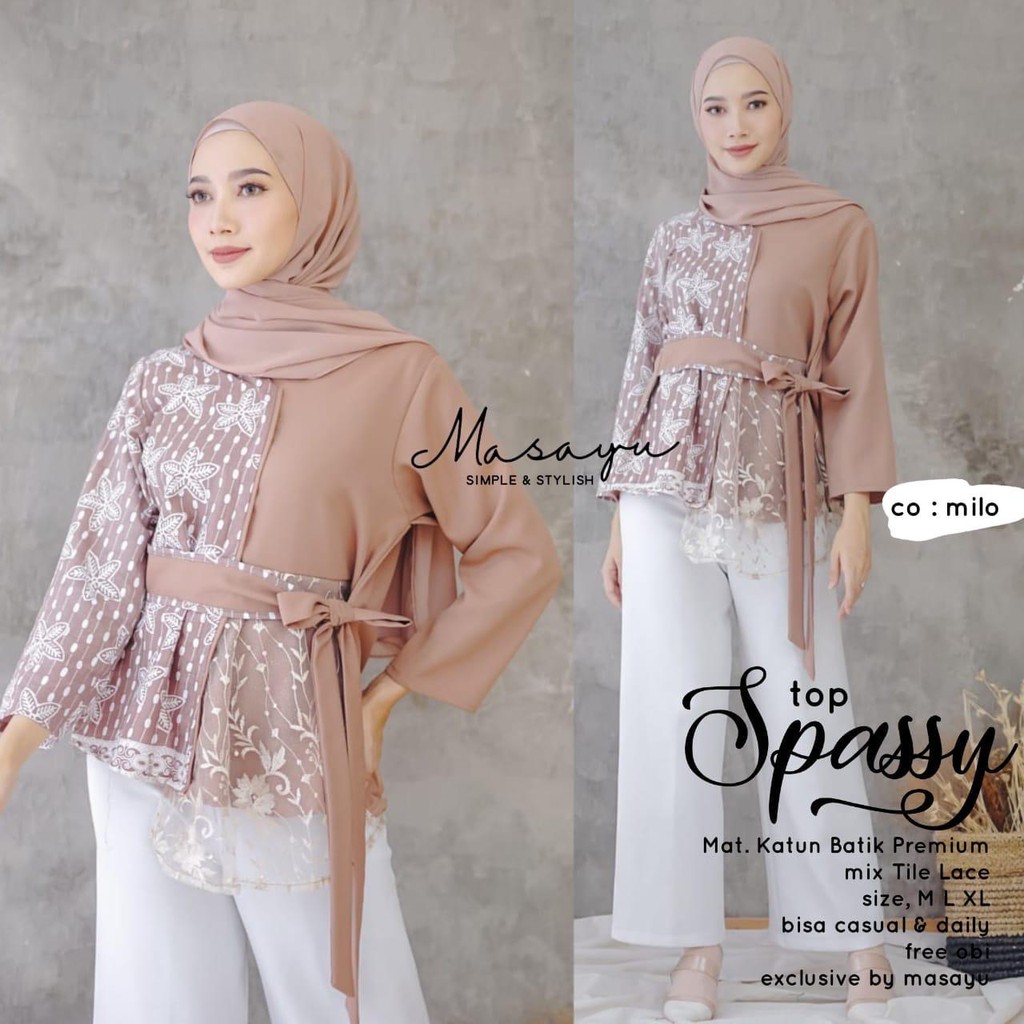 [PREMIUM] Top Spassy Milo Batik Ziggy Tali Atasan Batik Blus Kombi Modern Kerja Seragam Kantor