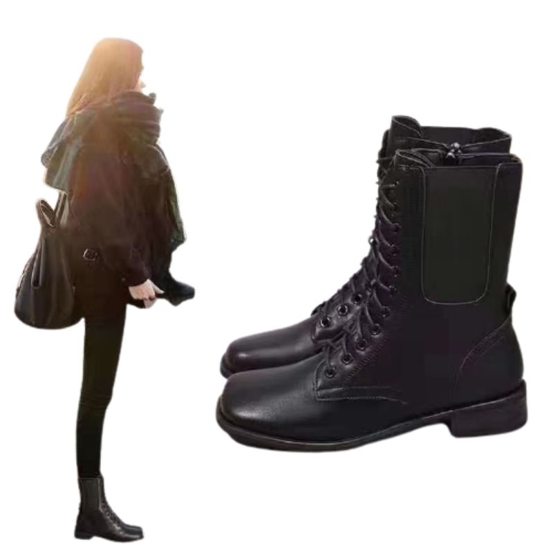 Diskon (ATM) Boots Flat Bertali s23 s88 Import Wanita Fashion Korea Sepatu Kulit Martin Boot Tinggi