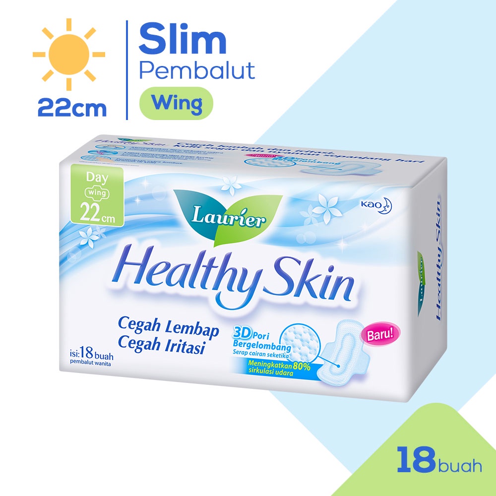 Laurier Healthy Skin Day 22 cm 18S - Laurier Pembalut Siang - Laurier Pembalut Sayap - Laurier Pemba