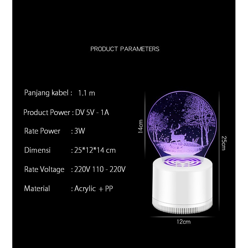 Mosquito Killer 3D Led lamp - Lampu Penangkap nyamuk perangkap trap