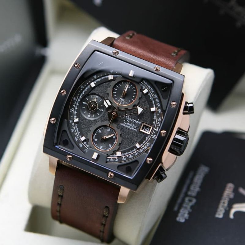 Jam Tangan Alexandre Christie AC6376 MC Black / Rose Gold Original
