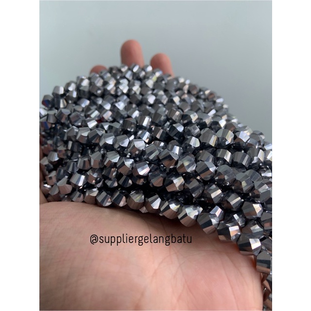 ceko faceted hexagon 8mm silver metallic metalik bahan premium kristal