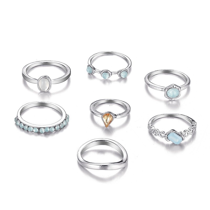 7 Pcs / Set Cincin Batu Permata Berlian Dapat Disesuaikan Gaya Korea