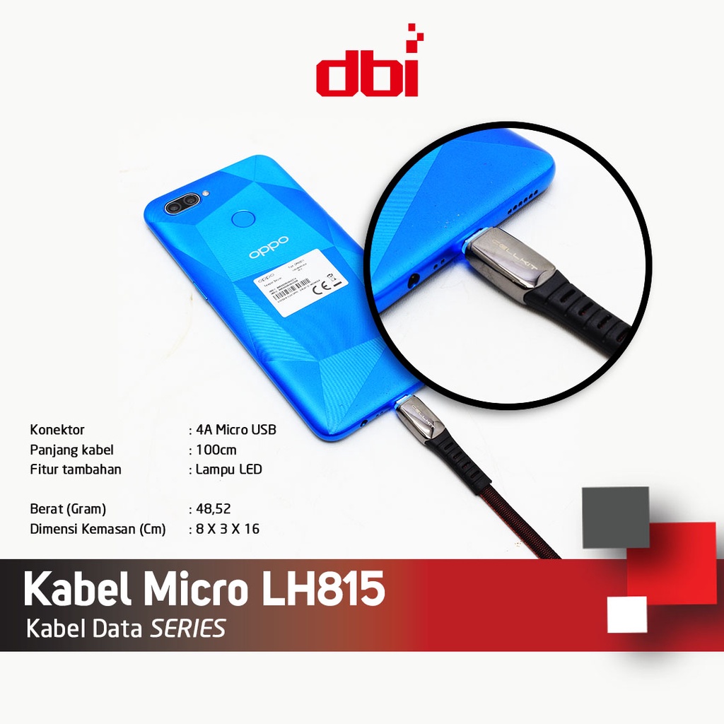 Kabel Data Flat Micro USB Type C IPhone Lightning 100cm LED FAST CHARGING 4A CELLKIT LH815