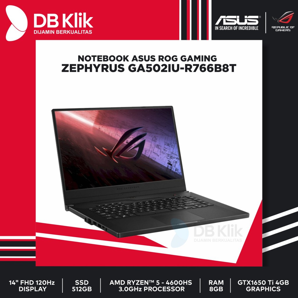 Notebook ASUS ROG Gaming GA502IU-R766B8T R7 4800HS 8GB 512GB 1660Ti 15.6 Inch