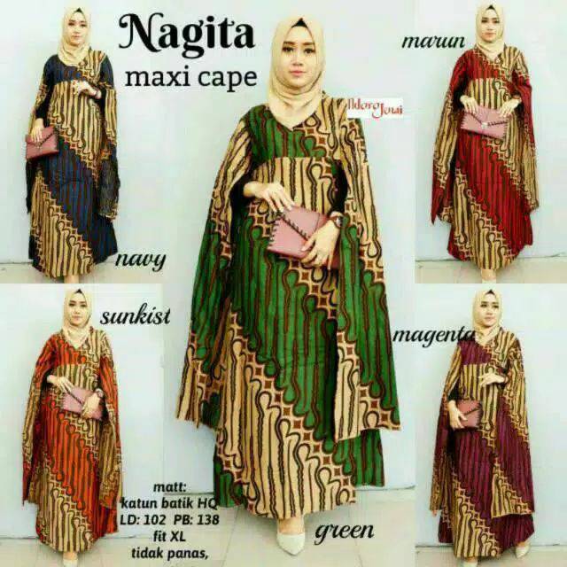 NAGITA MAXI CAPE GAMIS BATIK MODERN WANITA TERBARU GAMIS BATIK PEKALONGAN