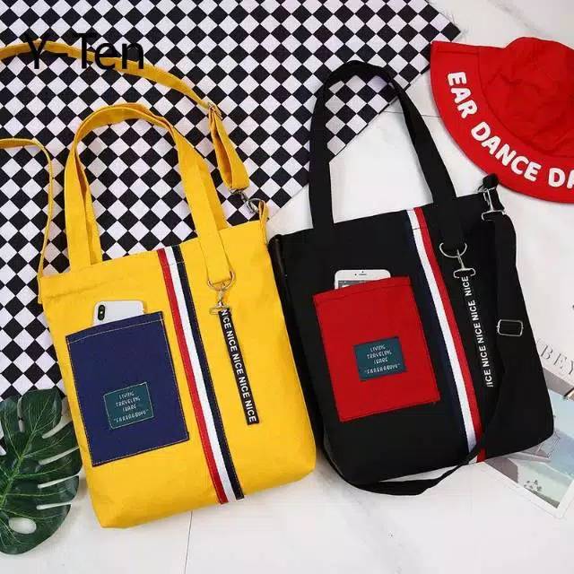 TASMURAH30_》》NEW PROMO!!! TOTE BAG BENDERA GARIS DUA KALI EXO/TOTE FASHION KOREA MURAH MERIAH