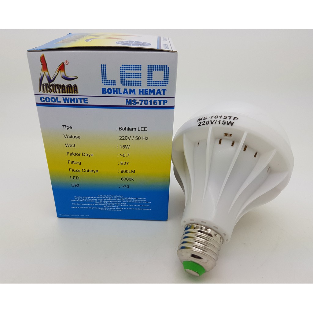 Lampu LED 15 watt Merk MITSUYAMA Cahaya putih 900 lumen