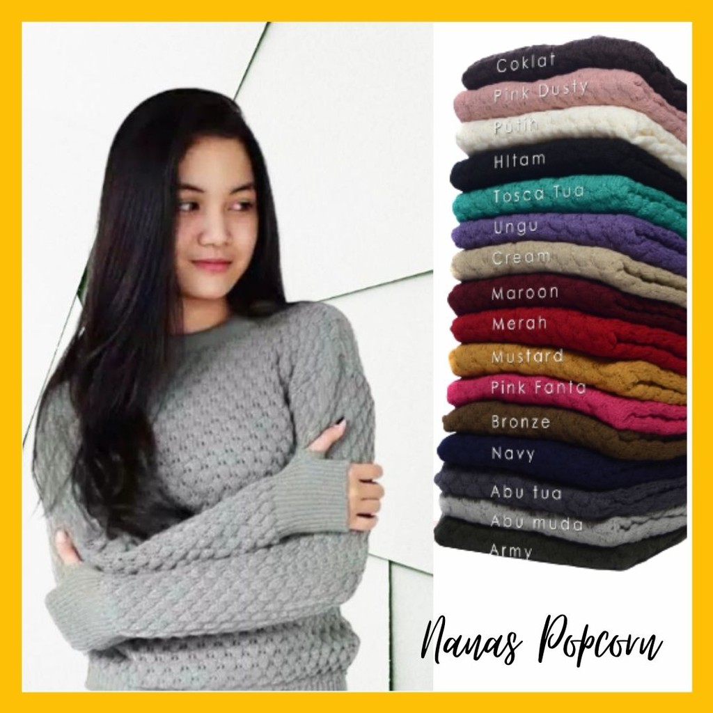 BISA COD - NANAS POPCORN SWEATER / SWEATER RAJUT TEBAL/ ROUNDHAND POPCORN / SWEATER ROUNDHAND / SWEATER TEBAL MURAH / NANAS SWEATER