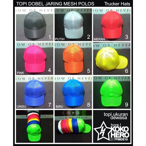 Topi Trucker Polos Double Mesh Hat Full Jaring Polosan Warna Warni