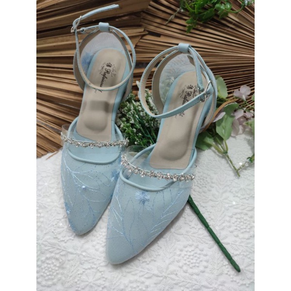 sepatu Zaleta babyblue tali asesoris cantik tinggi 5cm kaca