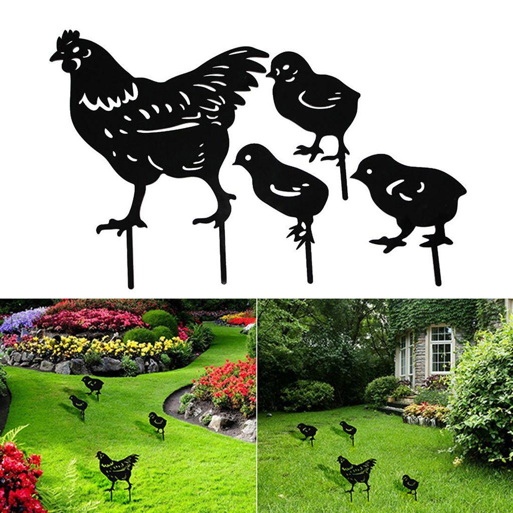 4pcs / Set Ornamen Patung Siluet Anak Ayam Untuk Dekorasi Halaman Rumput Taman Luar Ruangan