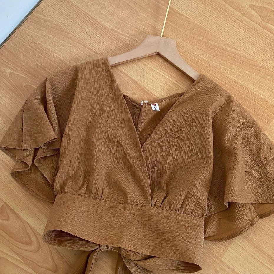 COD - Bow Back Cardi Femei Outer Crop Outher Croped Webbing Top Korean Premium Beautycrepe Fit L Fashion Baju Atasan Blouse Wanita Muslim Casual Style-1