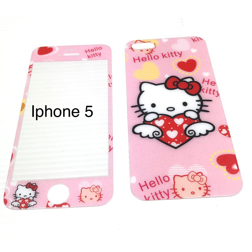 Tempered Glass Iphone 5g &amp; 6g motif hello kitty Full depan belakang screen guard anti gores