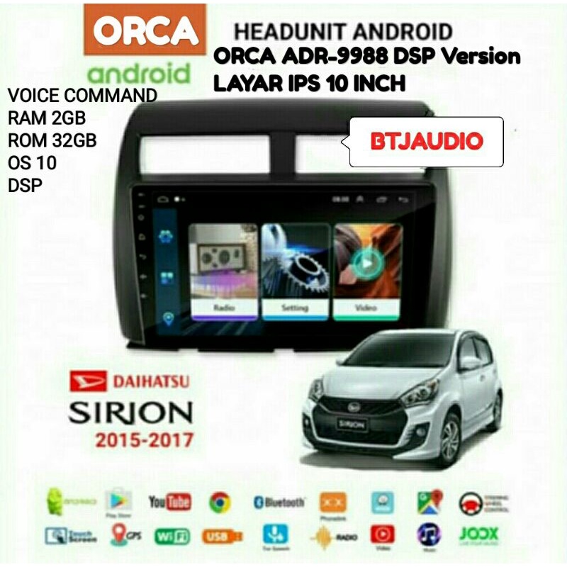 HEAD UNIT TAPE TV MOBIL ANDROID ORCA OEM DAIHATSU SIRION 2015-2017 LAYAR 10 INCH