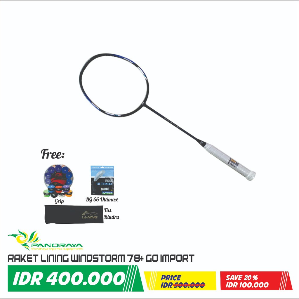 Promo Raket Badminton Bulutangkis Lining Windstorm 78+ WS 78+ Grade Ori