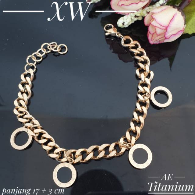 Gelang titanium rantai rosegold