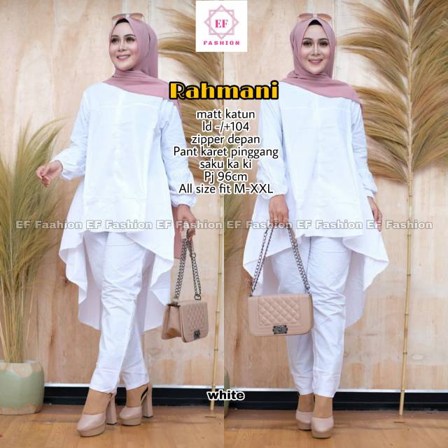 Rahmani setelan Tunik Celana Katun Putih busui