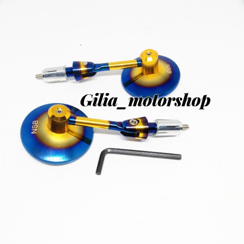 Spion Motor Jalu Bulat End bar  Model Rizoma two-tone Kaca Bening Cembung Universal Motor