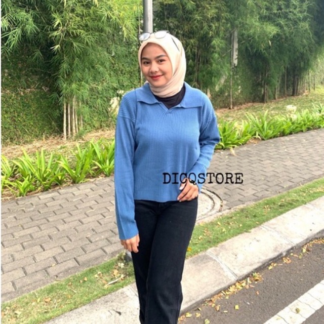 Collar crop//Polo Knit Crop //Atasan rajut Wanita Berkerah Polo