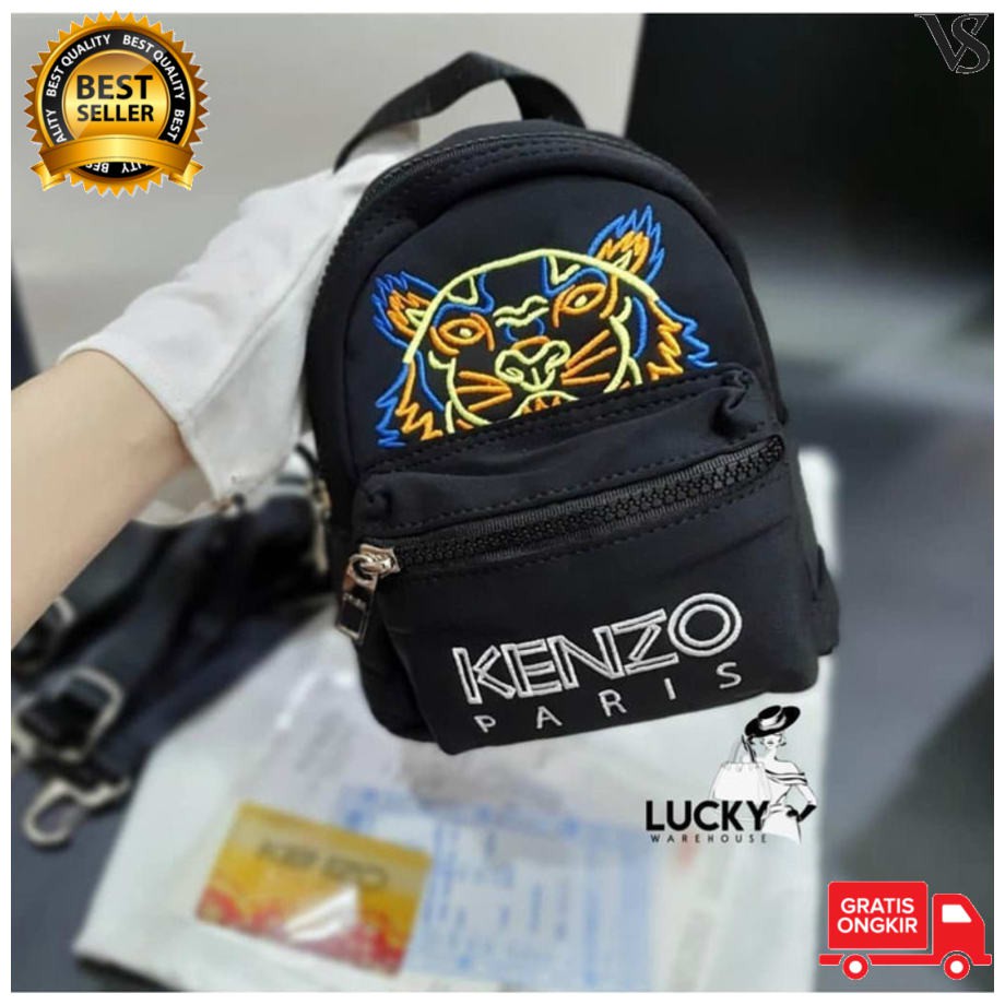 Tas Handbag Wanita Kenzo Tiger Mini Backpack Neon Black - Original 100%