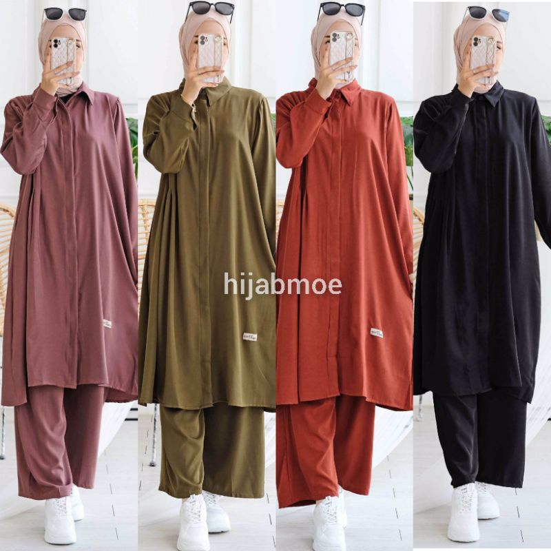 Hijab Sisters Syakila OneSet #4 / Setelan Muslim Wanita Long Tunik LD 110 Syakila Premium Motif Polo