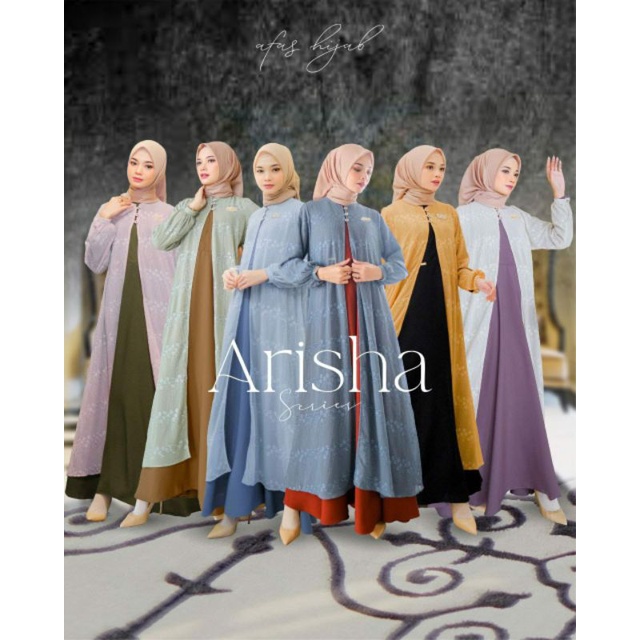 Arisha Dress by Afas hijab Original Gamis Outer Cantik Gamis Ceruty Bordir