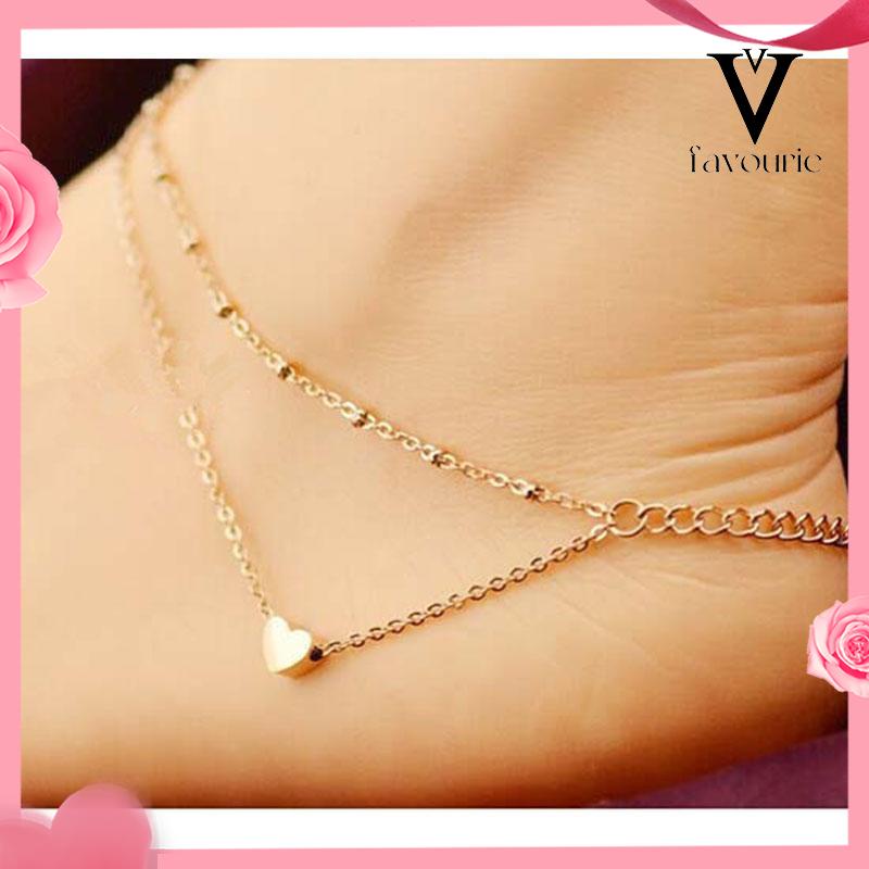 [COD]Fashion Double Layer Love Beach Anklet Titanium Steel Gift Alas Kaki-FA