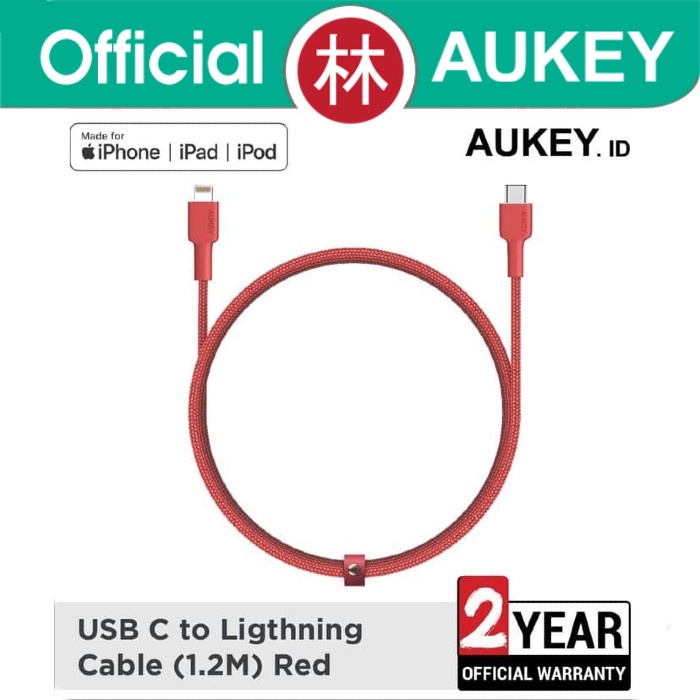 Aukey Cable CB-CL1 Braided Nylon MFi USB C to Lightning 1,2m