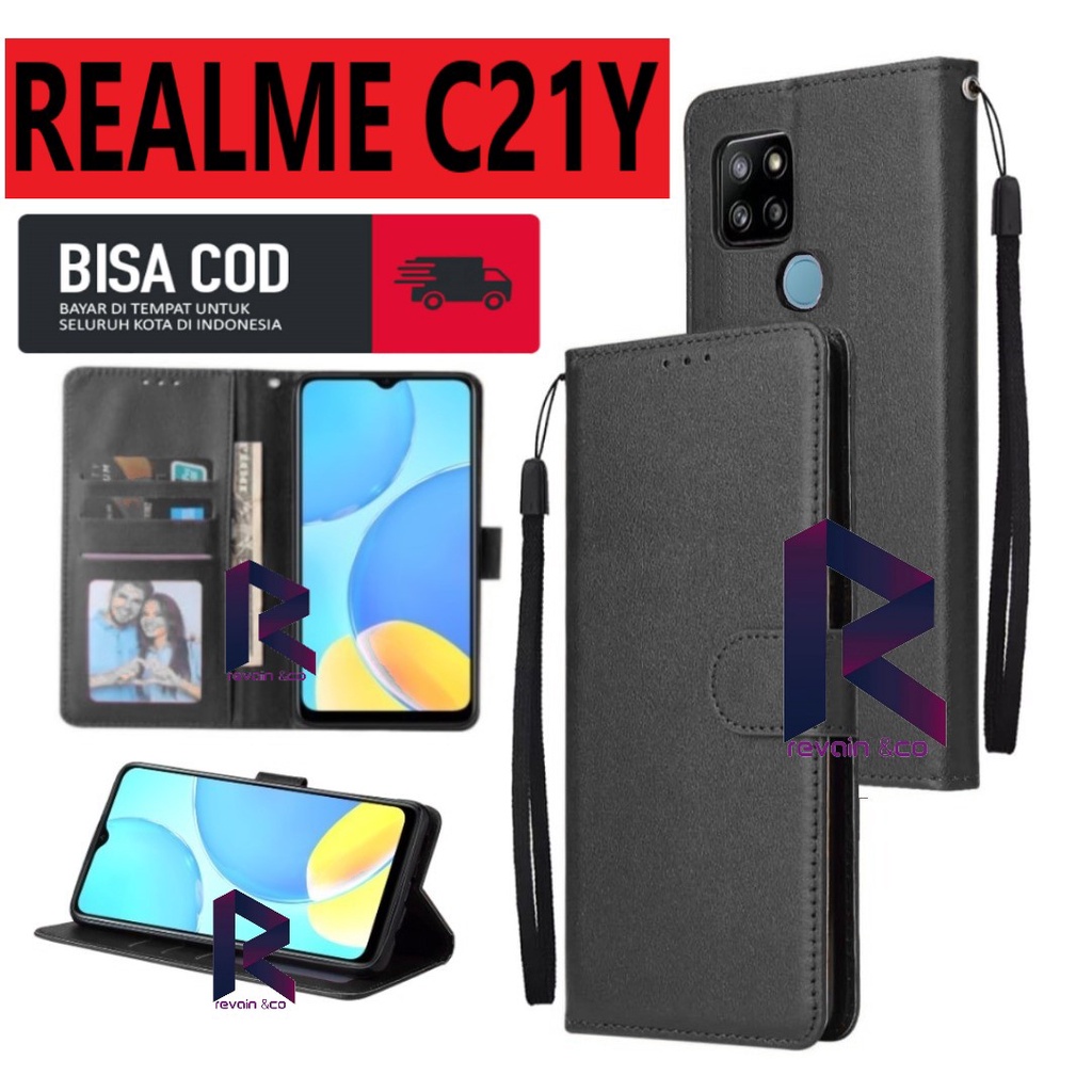 REALME C21Y CASE DOMPET FLIP WALLET LEATHER KULIT PREMIUM SARUNG BUKA TUTUP FLIP CASE REALME C21Y