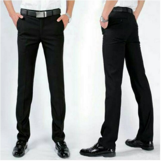 Barang Bagus Celana Formal Panjang Pria Slimfit Bahan Kain Twist Warna Hitam Adem Nyaman Size 27-38