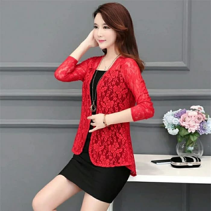 CD Tanse Merah Pakaian Wanita Outer Wanita Cardigan