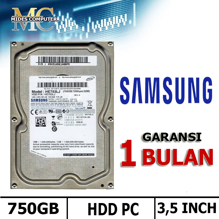 Harddisk internal PC 3.5&quot; 750GB SATA GARANSI 1 BULAN